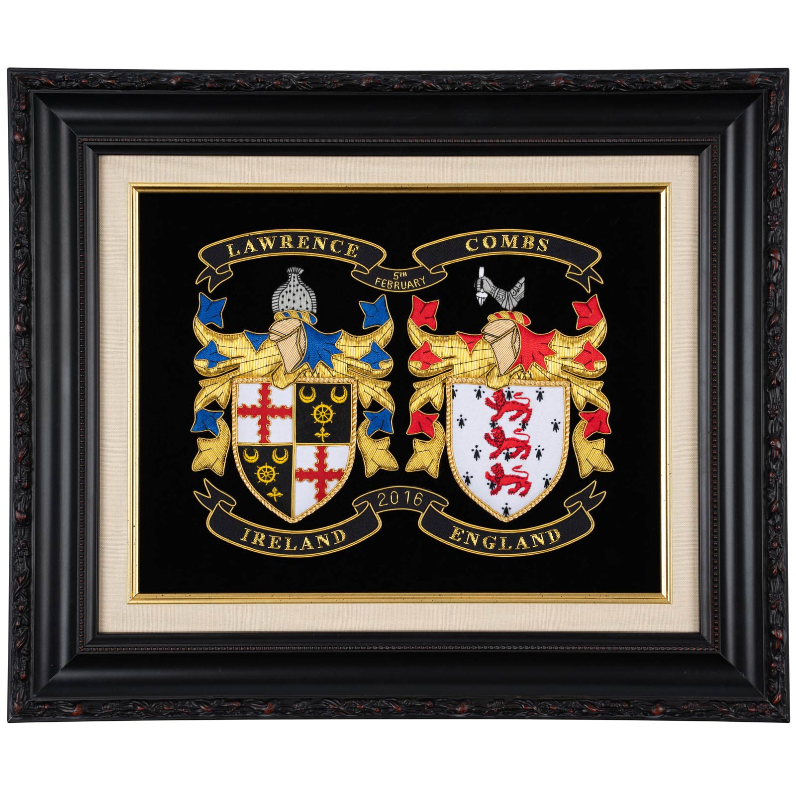 Embroidered Coat of Arms co-joining two families